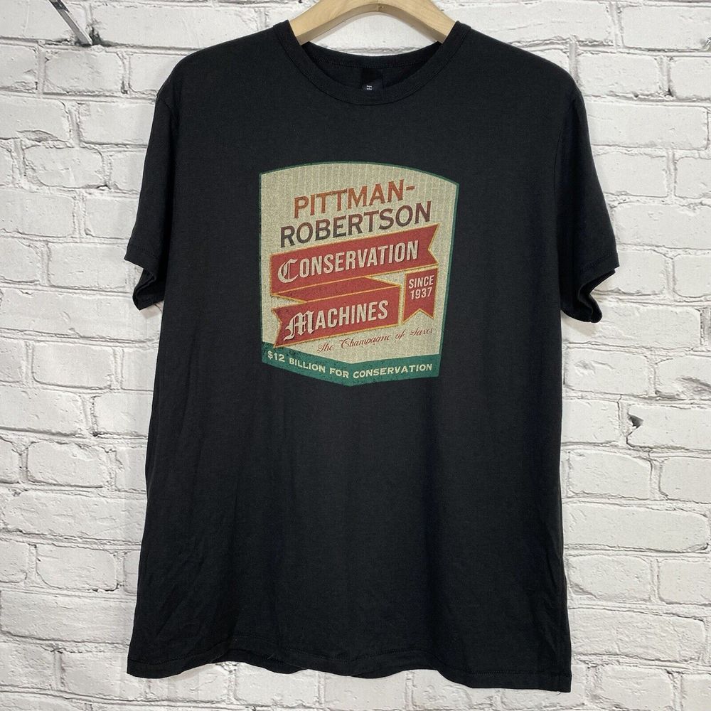 Hanes Pittman Robertson Conservation Machines T-Shirt Size L Blind Stitch Modal‎
